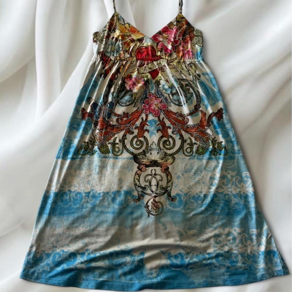 Y2K vintage Ed Hardy style graphic rhinestone summer dress